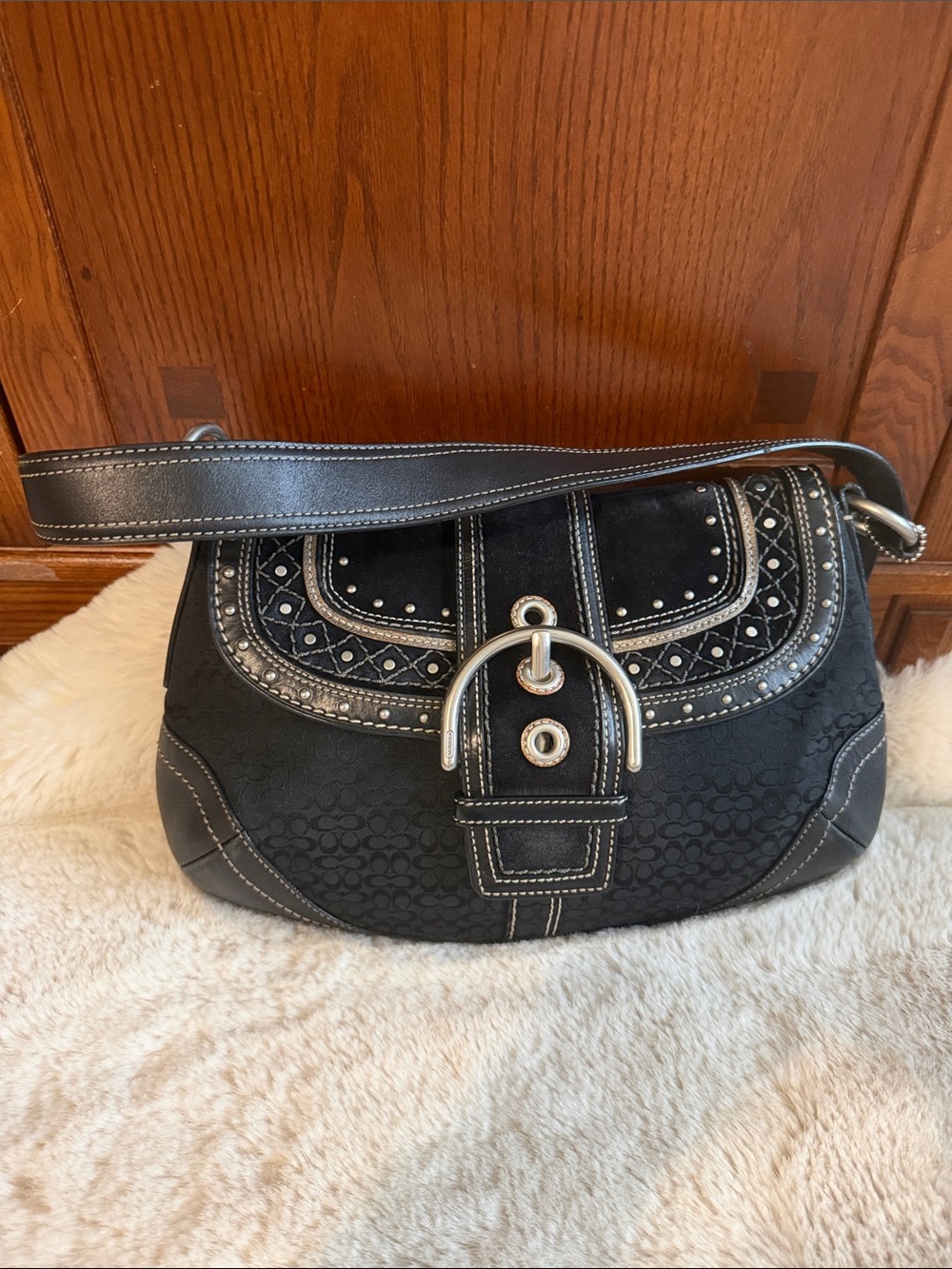 Coach Black Women's Shoulder Bag with Silver Hardware